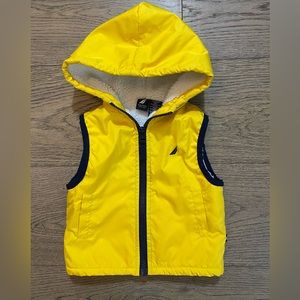 Nautical Fleeced Lined Yellow and Navy Vest. Size 0-3 months.